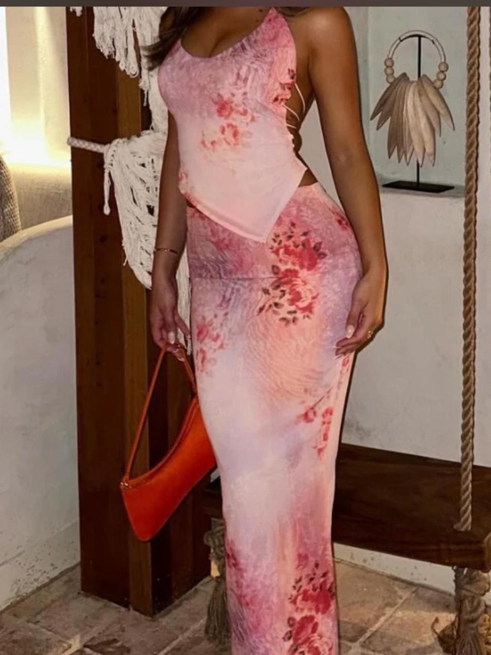 White Fox Boutique Pink Floral Sheer Maxi Dress